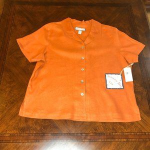 Jamaica Bay 100% Linen Solid Burnt Orange Button